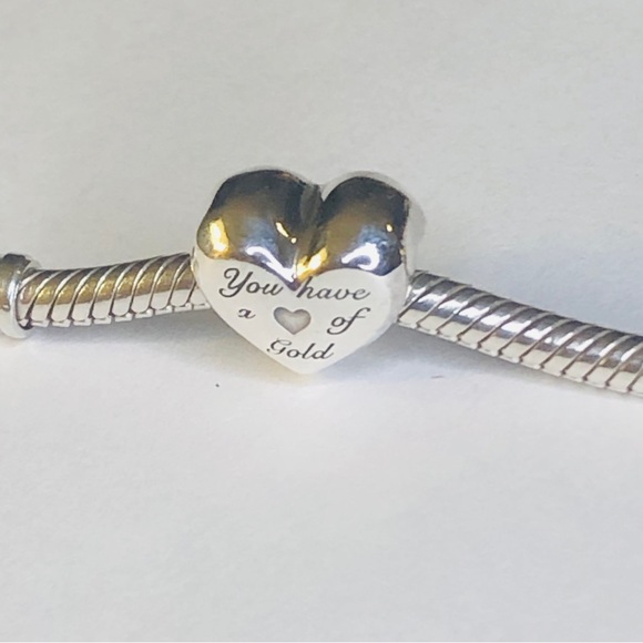 Retired Pandora 14k Gold Domed Golden Heart Charm - Picture 5 of 12